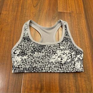 Nike Pro grey/black floral reversible racerback sports bra